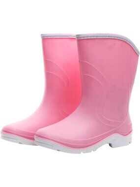 Women's Pink Comfortable Half Calf Ankle Rubber Round Toe Waterproof Rainboots